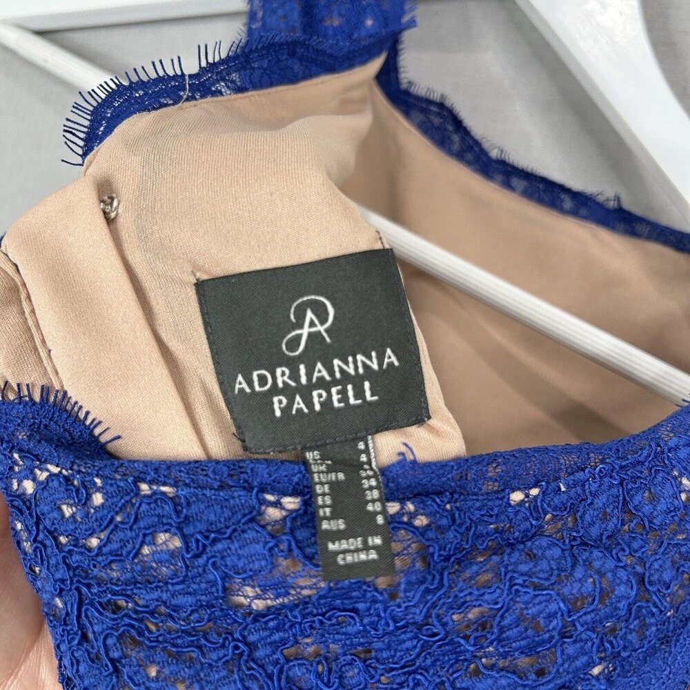 Adrianna Papell Womens Dress 4 Blue Lace Overlay Sheath Evening Modest Elegant - Picture 14 of 14